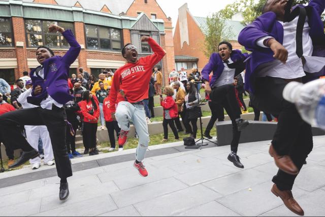 Students dancing at a celebration